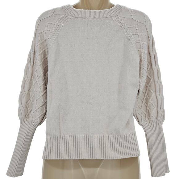 Tahari Womans size M Cable Knit Cream Sweater Long Sleeve Cropped Crewneck - Picture 4 of 8